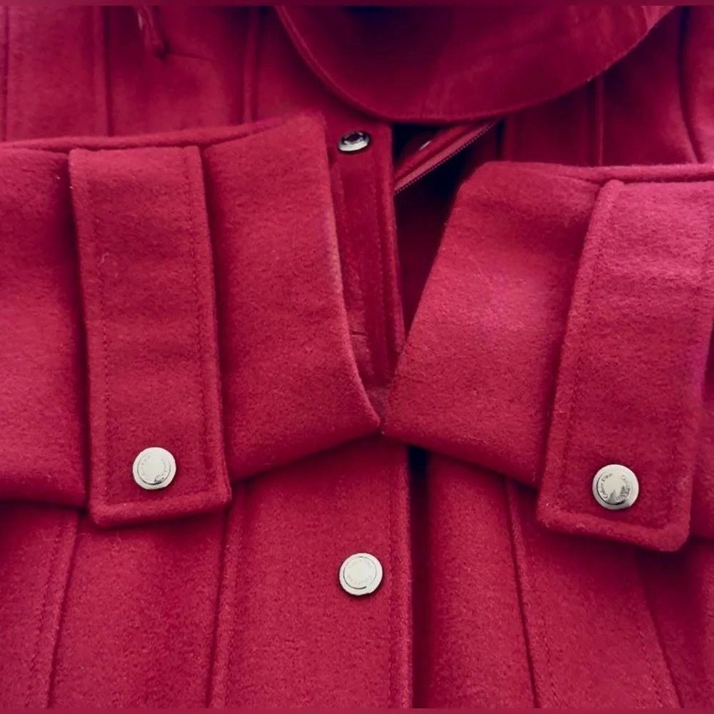 🛍️SALE🛍️ Calvin Klein Women's Wool Blend Burgundy Hooded Coat - Picture 9 of 10